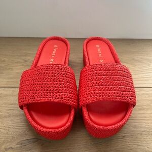 Gianni Bini Red Woven Platform Slides